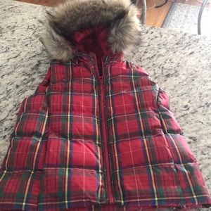 Lands end faux turn red plaid puffer vest 6-7
